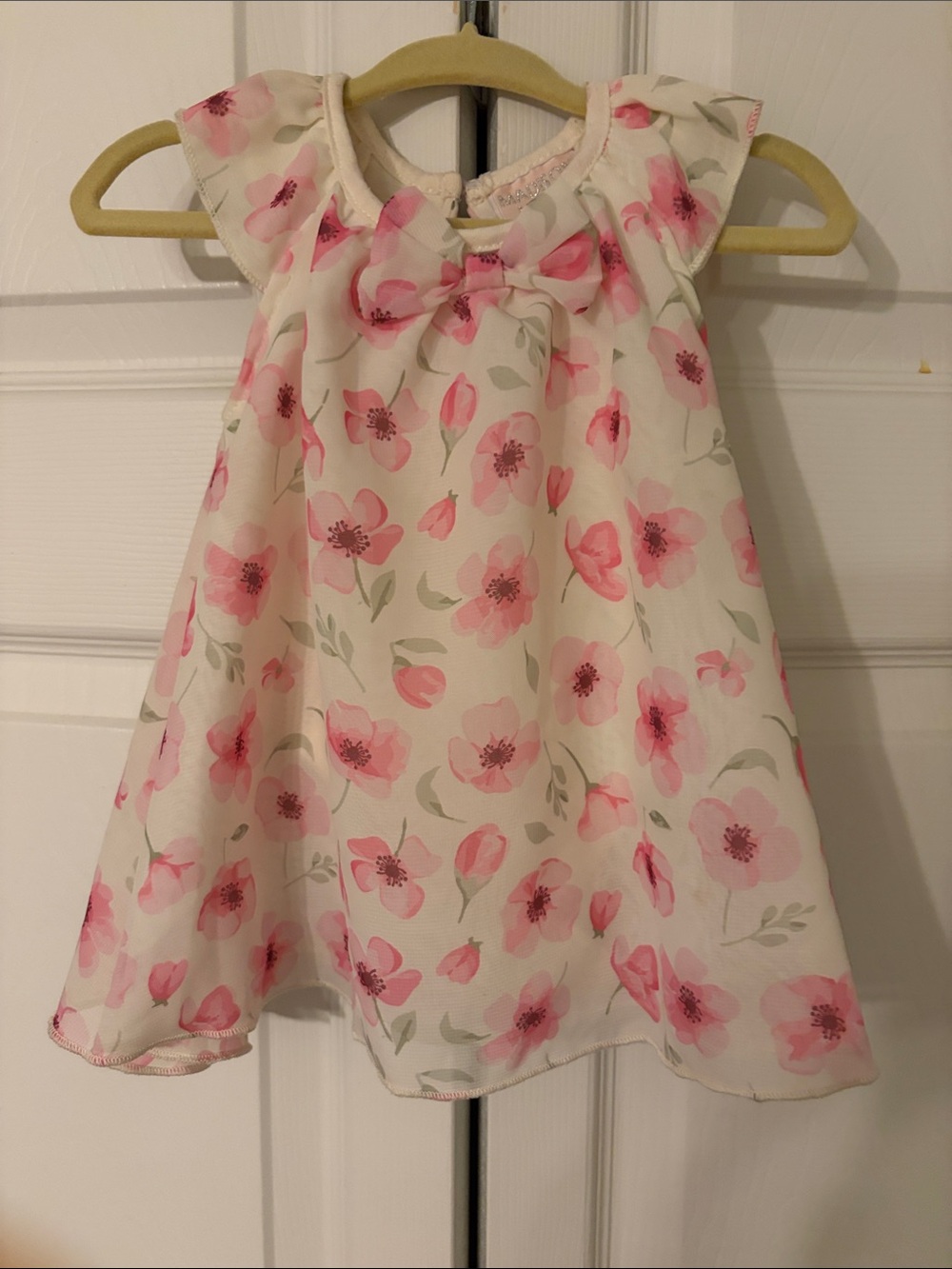 Madison Layne White Dress With Pink Flowers Has Onsie Underneath Size 0-3 Months